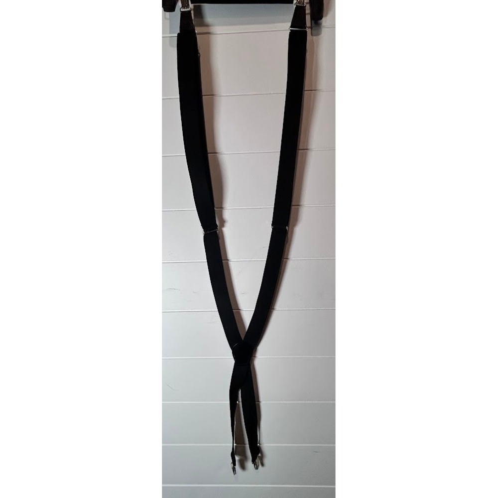 Mens HoldUp Black Suspenders Y Back Leather Patch Metal Clip Adjustable